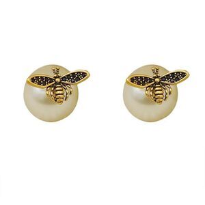 Gold Tone Bee & Faux Pearl Back Stud Earrings Classic Bee Lovers Nature
